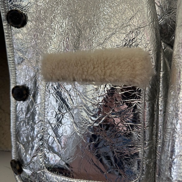 J. Crew Limited Edition Silver Metallic Cropped Leather and Shearljng Jacket - Picture 3 of 8